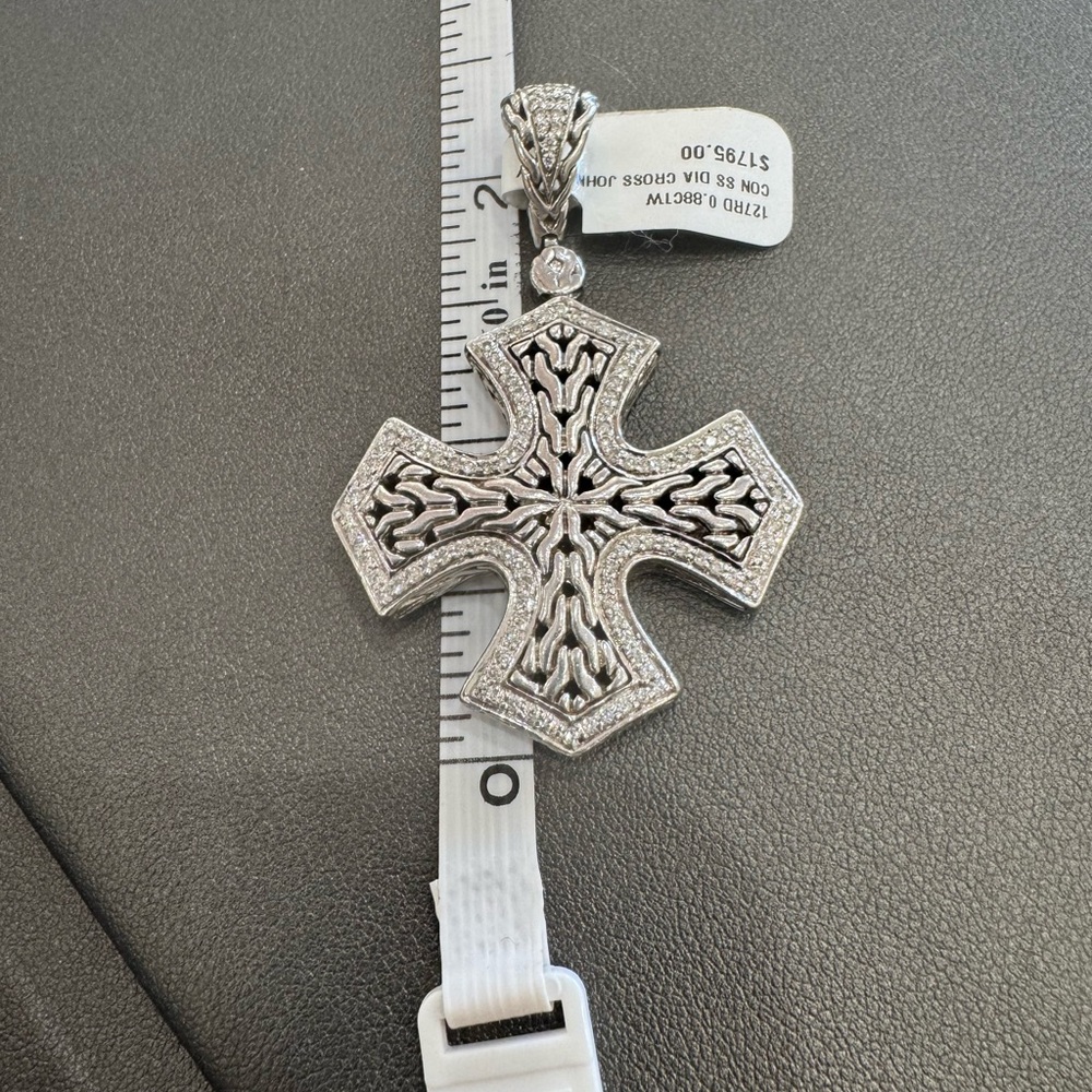 John Hardy Sterling Silver/ 18k Classic Chain Diamond Cross - Picture 3 of 10